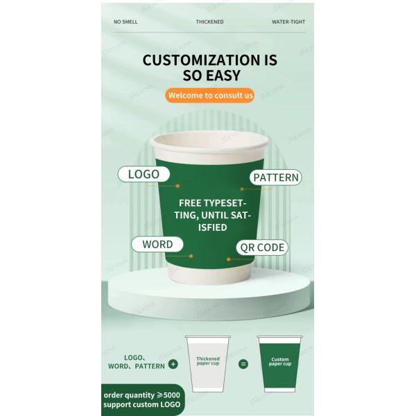 Customized Printed Disposable 12oz Coffee Paper Cup For Hot Drink With Lid