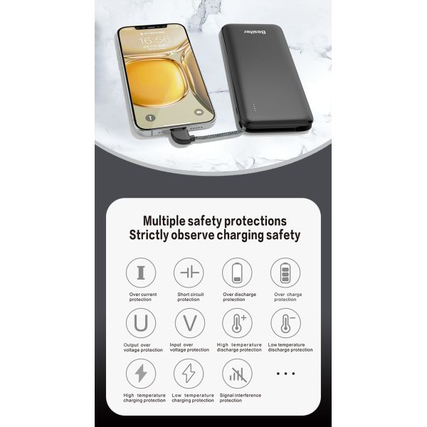 Lithium Polymer Battery LED USB Mobile Charger 10000Mah With Build in Type C Cable
