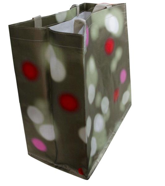 Colorful dots PP Woven Reusable Carrier Bags , Light Grey Nylon Tape Handle