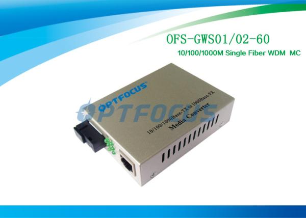 256 K Single Fiber Fast Ethernet Media Converter Gigabit 10 / 100 / 1000 Base - FX SM 60Km SC