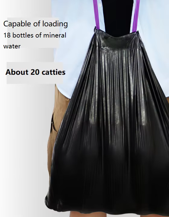 Customized eco-friendly black recyclable garbage bags, heavy-duty plastic drawstring bags with gravure printing custom logos