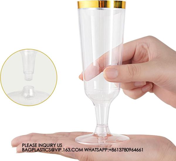 Gold Rim Plastic Champagne Glasses Perfect For Wedding, Thanksgiving Day, Christmas Champagne Flutes Disposable