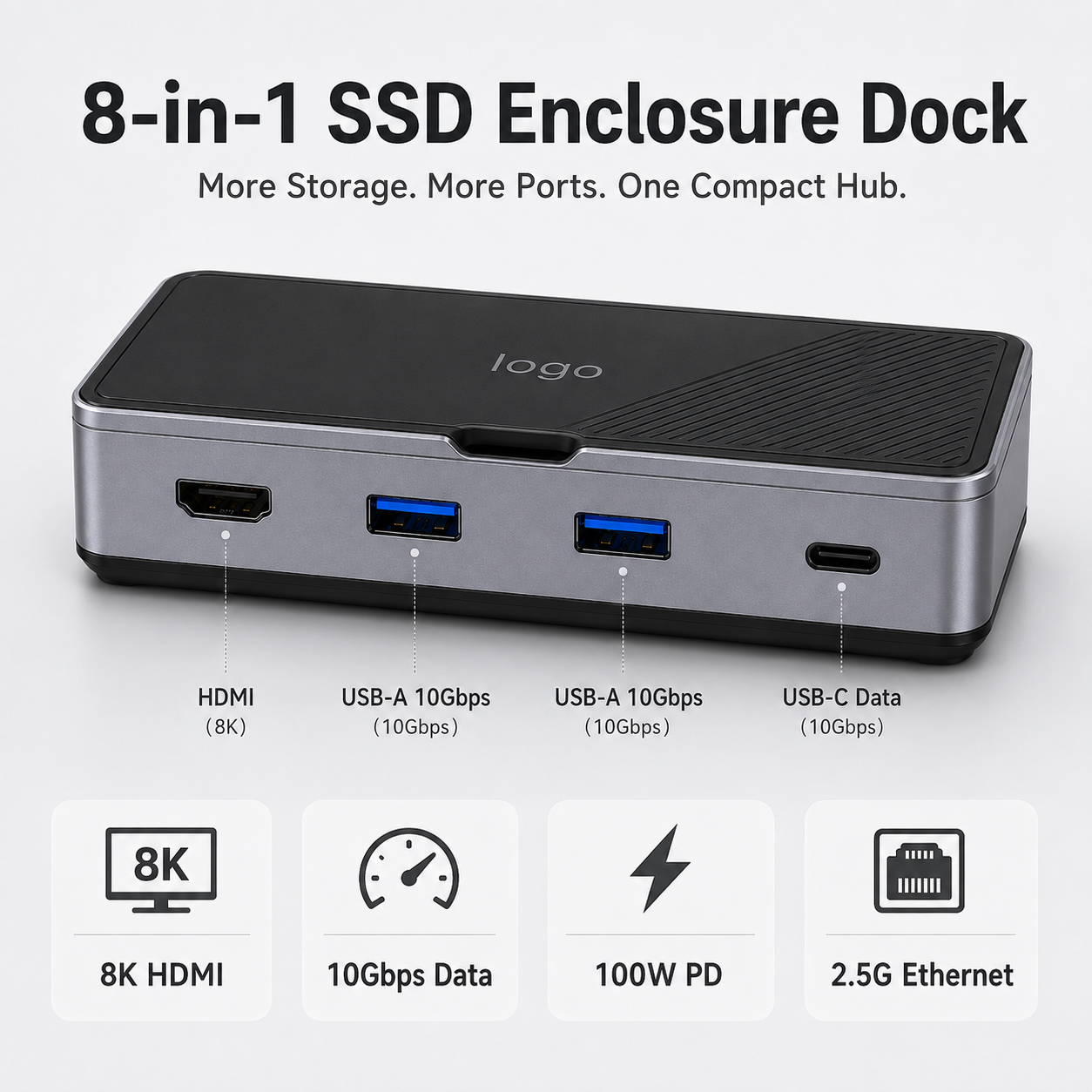 Compact USB C Multiport Hub Portable 8 In 1 USB C Hub 40Gbps For Laptop