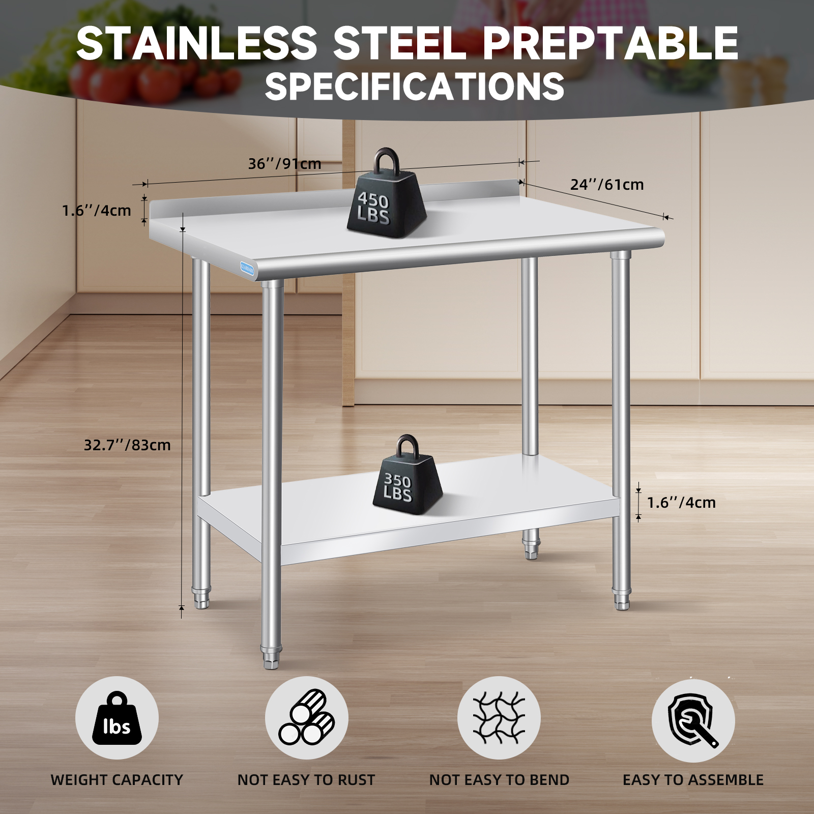 Stainless Steel 304 Kitchen Workbench with Customizable Size and Corrosion Resistant for Commercial Use