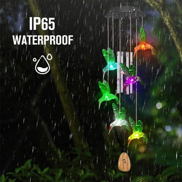 Color Changing Solar Power Wind Chime Hummingbird Butterfly Waterproof Outdoor Christmas Decoration Light for Patio Yard Garden