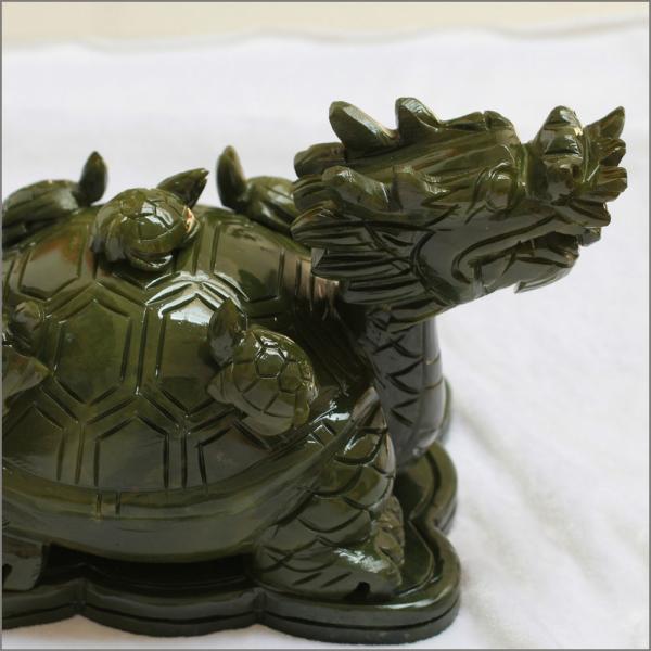 Regional Feature Green Jade Stone Dragon Turtle Statue with OEM ODM Acceptance