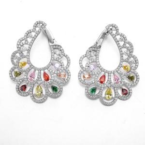Bridal Clip on 925 Silver CZ Earrigns Wedding Teardrop Christmas Earrings