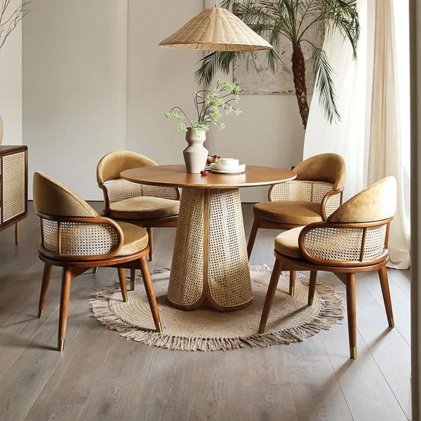Wicker Rattan Dining Table And Chairs Sets Modern Solid Wood