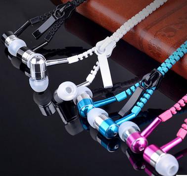 2017 best sellers metal earphone mobile-phone headphone zipper earphone fashion gloden headphone