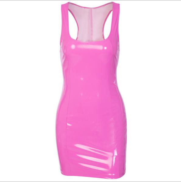 U Neck Sleeveless PU Leather Mini Dress