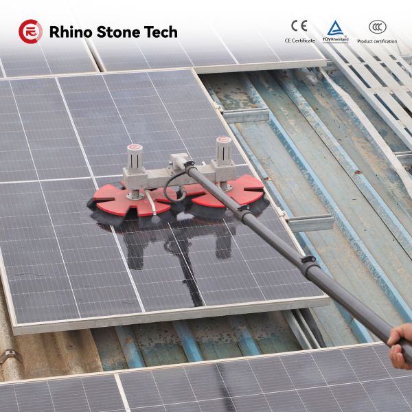 Double Head Electric Solar Panel Cleaning Brush with Carbon Fiber Telescopic Rod 360 RPM Brushless Motor and 690mm Cleaning Width