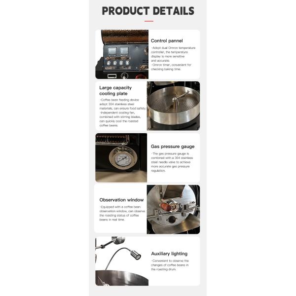 1-6 kg/partido Gas eléctrico Aire caliente Granos de café Equipo de panadería Máquina de tostado de café