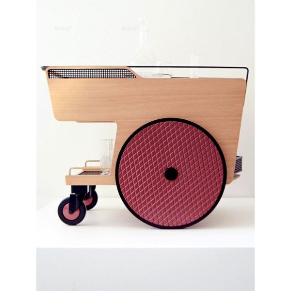 Wood Commercial Furniture Customized Iron and Wood Trolley Metal Cart with Wheels Suitable Hotels Bars