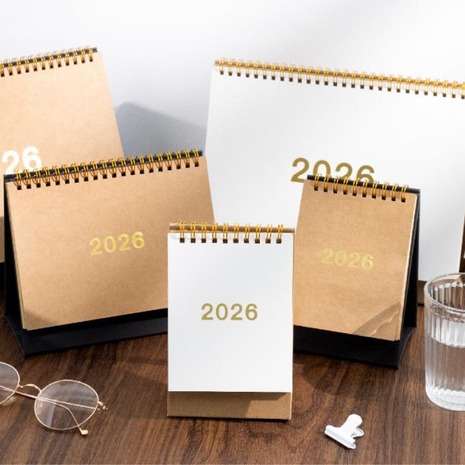 Minimalist Kraft Paper Desktop Stand-Up Calendars With Wire-O Binding