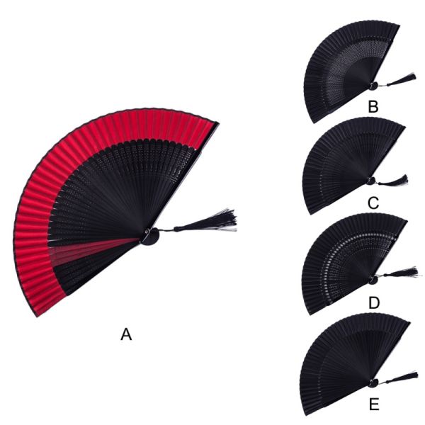 [I AM YOUR FANS]Chinese Paint Black Folding Fan Decorative Hand Fan for Dance