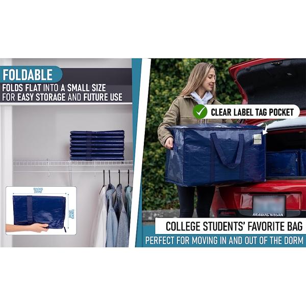 Moving Storage Bags with Zippers, Foldable Heavy-Duty Tote Space Saving, Alternative to Moving Boxes, Packing Suppli