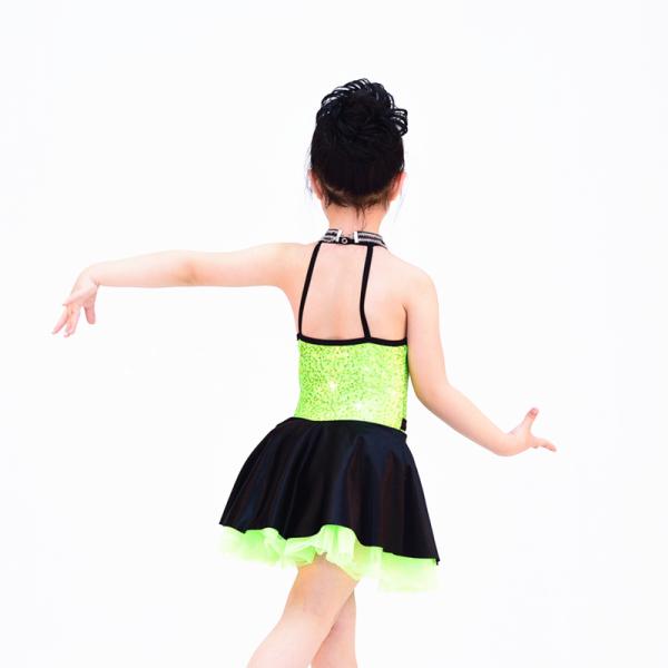 Fancy Polyester Lycra Girl Jazz Dance Dress With Rhinestones Choker Collar