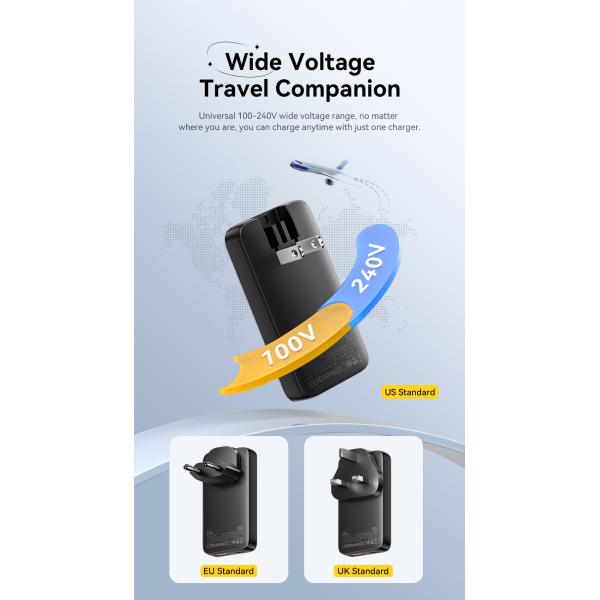 ESSAGER ES-CD46 Serie 65W 2 puertos GaN cargador de pared cargador súper rápido