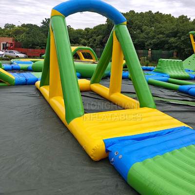 Commercial Modular Inflatable Water Park with Trampoline Slides Bridges Climbing Obstacles and Custom Lake Layout
