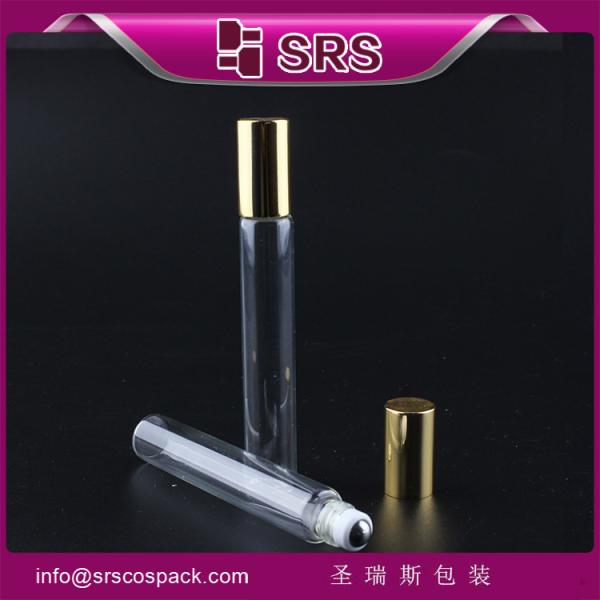 SRS wholesale 100% no leakage 10ml glass roll on bottle with shiny golden aluminum cap