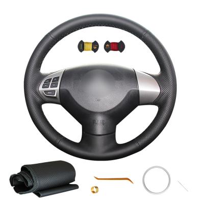 Sew Genuine Leather Black Steering Wheel Cover For Mitsubishi Lancer X 10 ASX Colt 2007 2008 2009 2010 2011 2012 2013 2014 2015