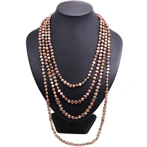 Chocolate 7-8mm Freshwater Cultured Baroque Shape Pearls Necklace 100 Inches (FN08282BROWN)