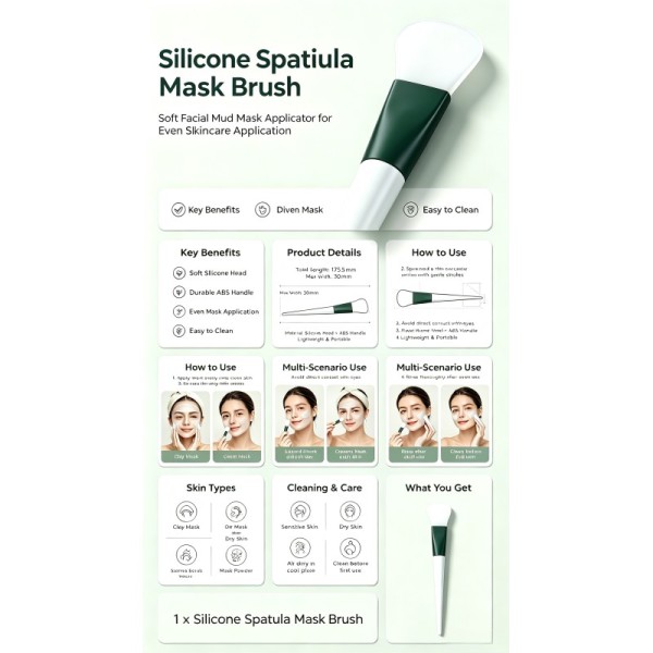 Silicone Spatula Mask Brush, Soft Facial Mud Mask Applicator with Silicone Head and ABS Handle for Even Skincare Application