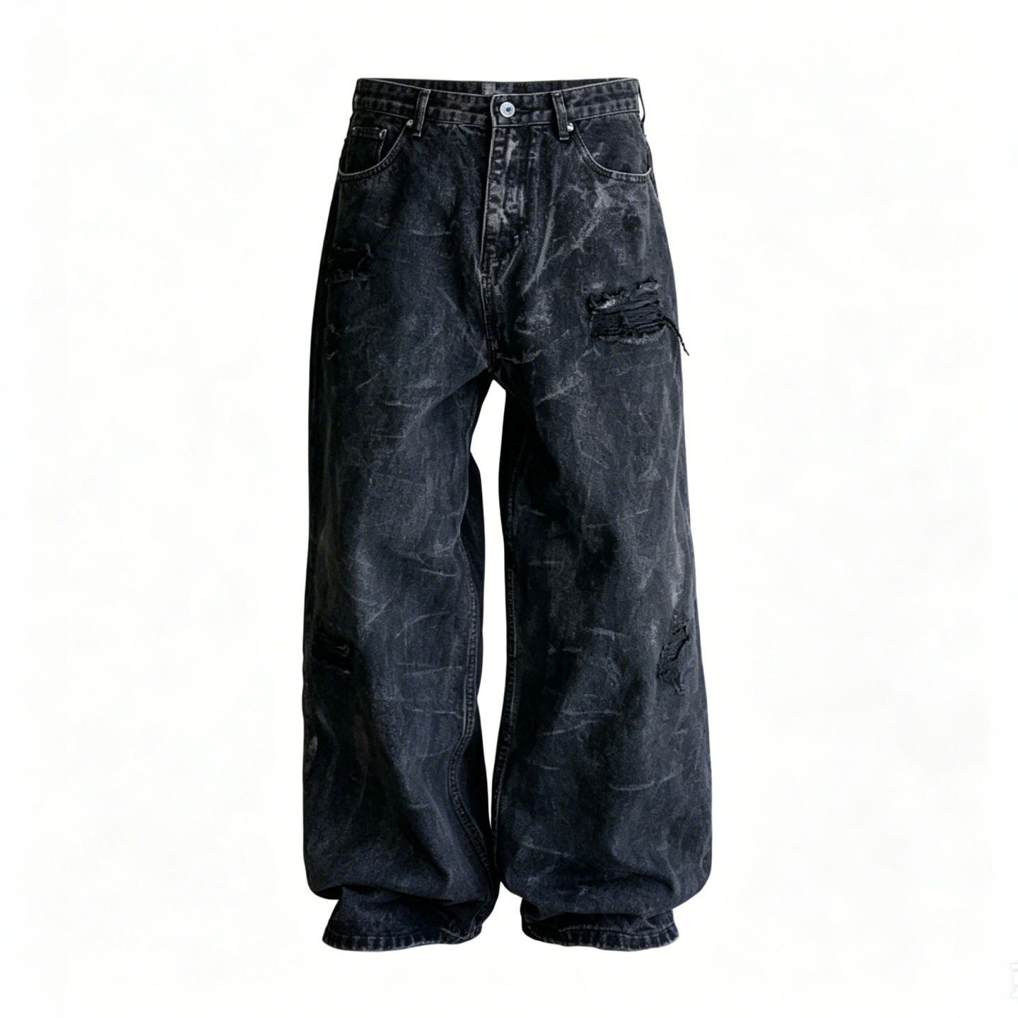 Distressed Mid Rise Wide Leg Jeans Straight Fit Men's Jeans Black Gray