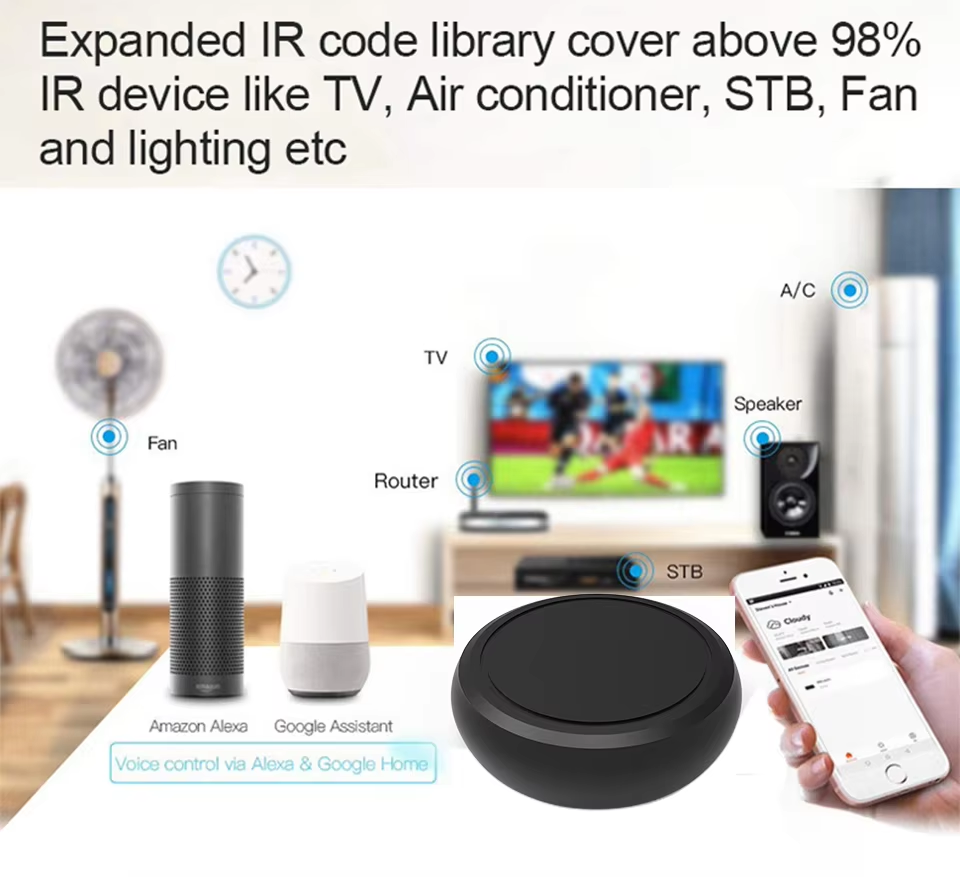 OEM/ODM Smart IR RF Hub, Tuya White Label Universal Remote Control for Smart Home Hotel HVAC System Integration