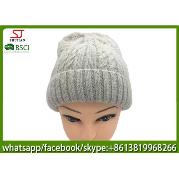 Chinese manufactuer ladies winter knitting hat 45%cony hair 15%wool 40%Acrylic76g 20*20cm light grey keep warm