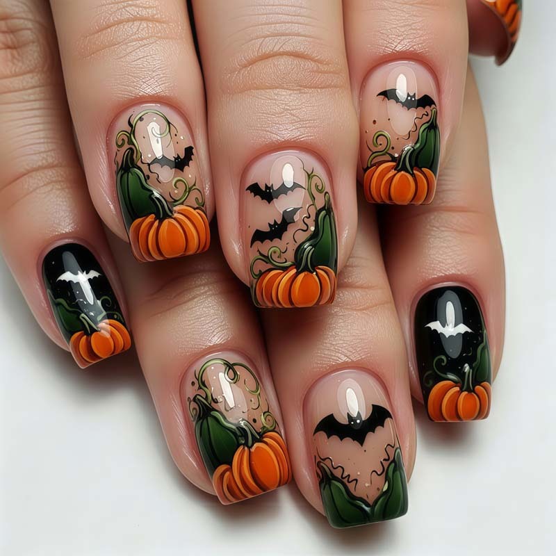 Wholesale Halloween Press On Nails Pumpkin Spider Web Party Cosplay
