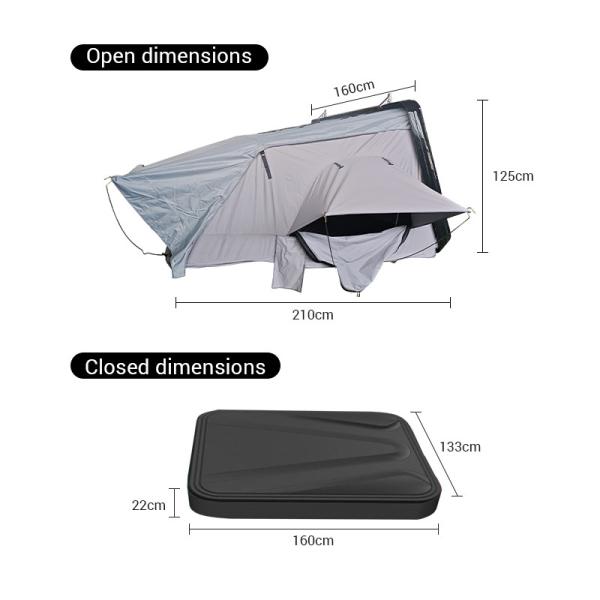 4 Person Roof Top Tent 210x160cm ABS Shell 300gsm Polyester