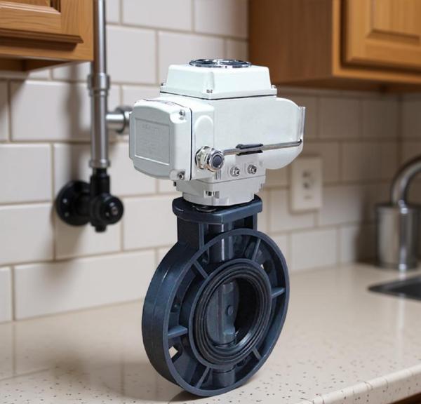 ETRANY 12In EPDM Rubber Seat Flange Type 24VDC on Electric Rotary Actuator PVC Plastic Butterfly Valve Water High Temperature