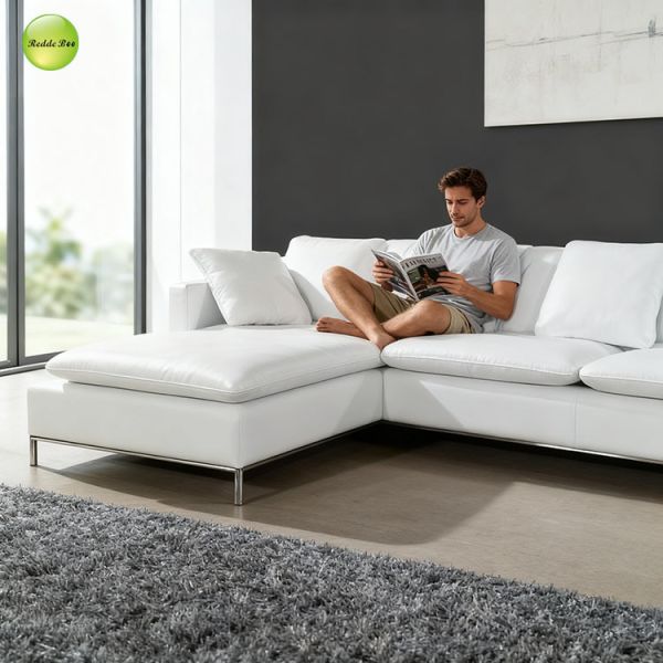 Art Deco White Leather Modular: Geometric Accents, Luxe Feel – Elevate Sophistication