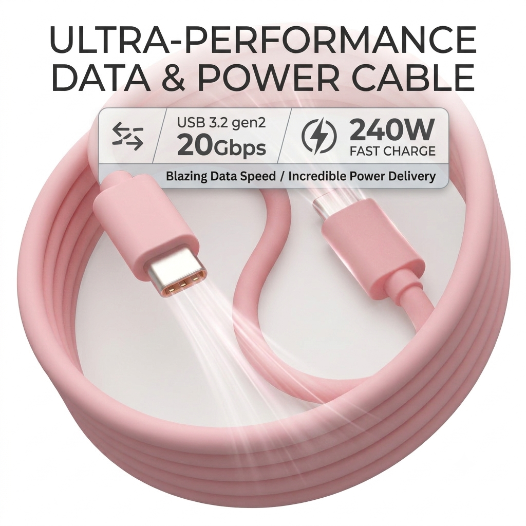 20Gbps Silicone Charging Cable 0.15m - 1m 240W Type C Cable Pink 4K Video Output