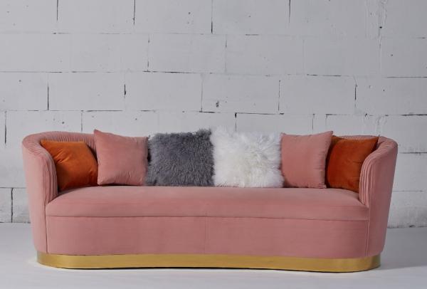 Pink Velvet Fabric Living Room Sofa With Gold Stainless Steel Base
