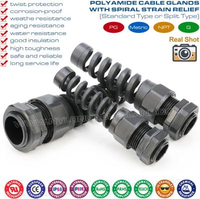 IP68 Nylon Strain Relief Cable Glands, IP69K Polymer Bend Relief Cable Glands Cable Protectors for Moving Cables