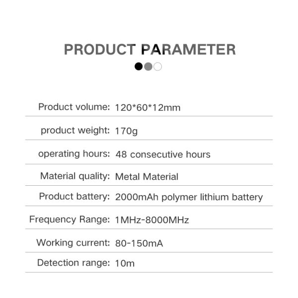 1MHZ - 8000MHz Anti Tracking Blocker T2 RF Signal Detector 1200mah Power Supply For Safe Signal Scanning