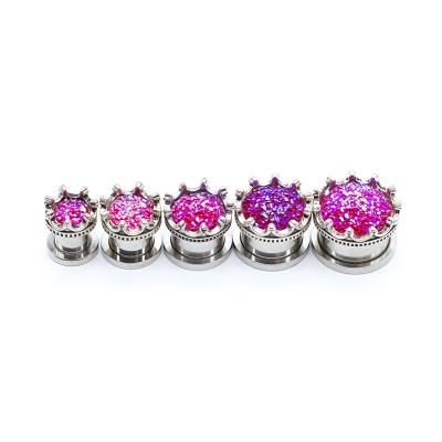 Rose Red Druzy Ear Plug escava um túnel brincos 10mm falsificados de aço inoxidável do calibre