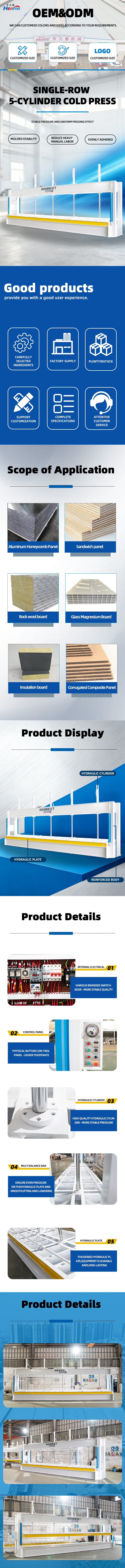 8 Meter Work Platen 75T Max Pressure Five-Cylinder Synchronous Hydraulic Cold Press Machine for Wooden and Medical Door Panels