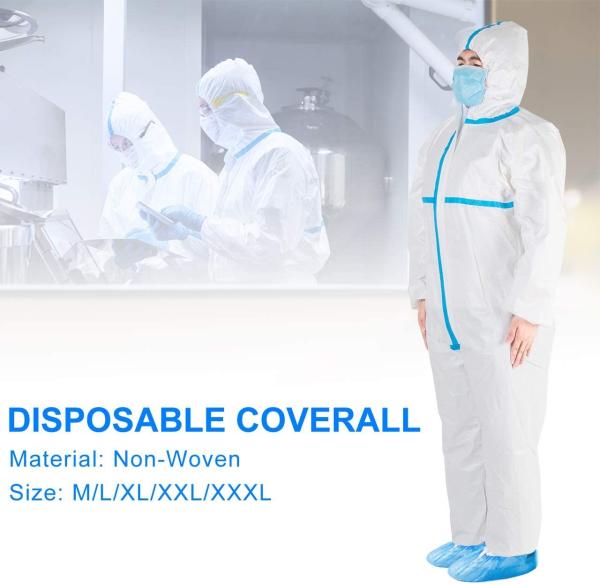 S&J Protective Overalls Disposable Coveralls with Reinforced Isolation Seam Elastic Cuff and Hood Type5/6 Coverall