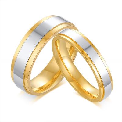 6mm 4mm d'acier inoxydable couple d'anneau d'argent poli au centre IP plaqué or simple de mode d'anneau pour la fête des enfants