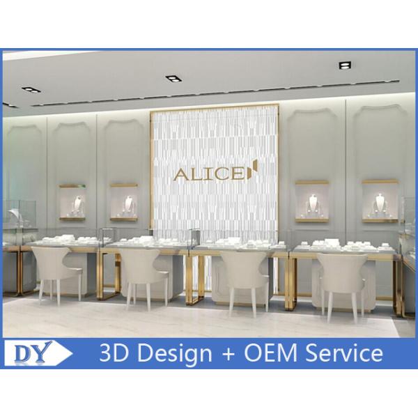 Rectangle Glass Commercial Jewelry Display Cases With Gold Leg Fully Assembly