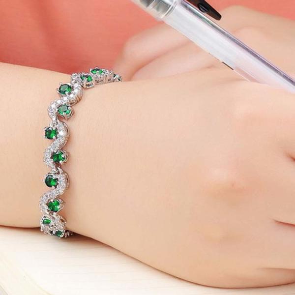 Platinum Plated Green Cubic Zirconia Tennis Bracelet for Women Jewelry (JDS931GREEN)