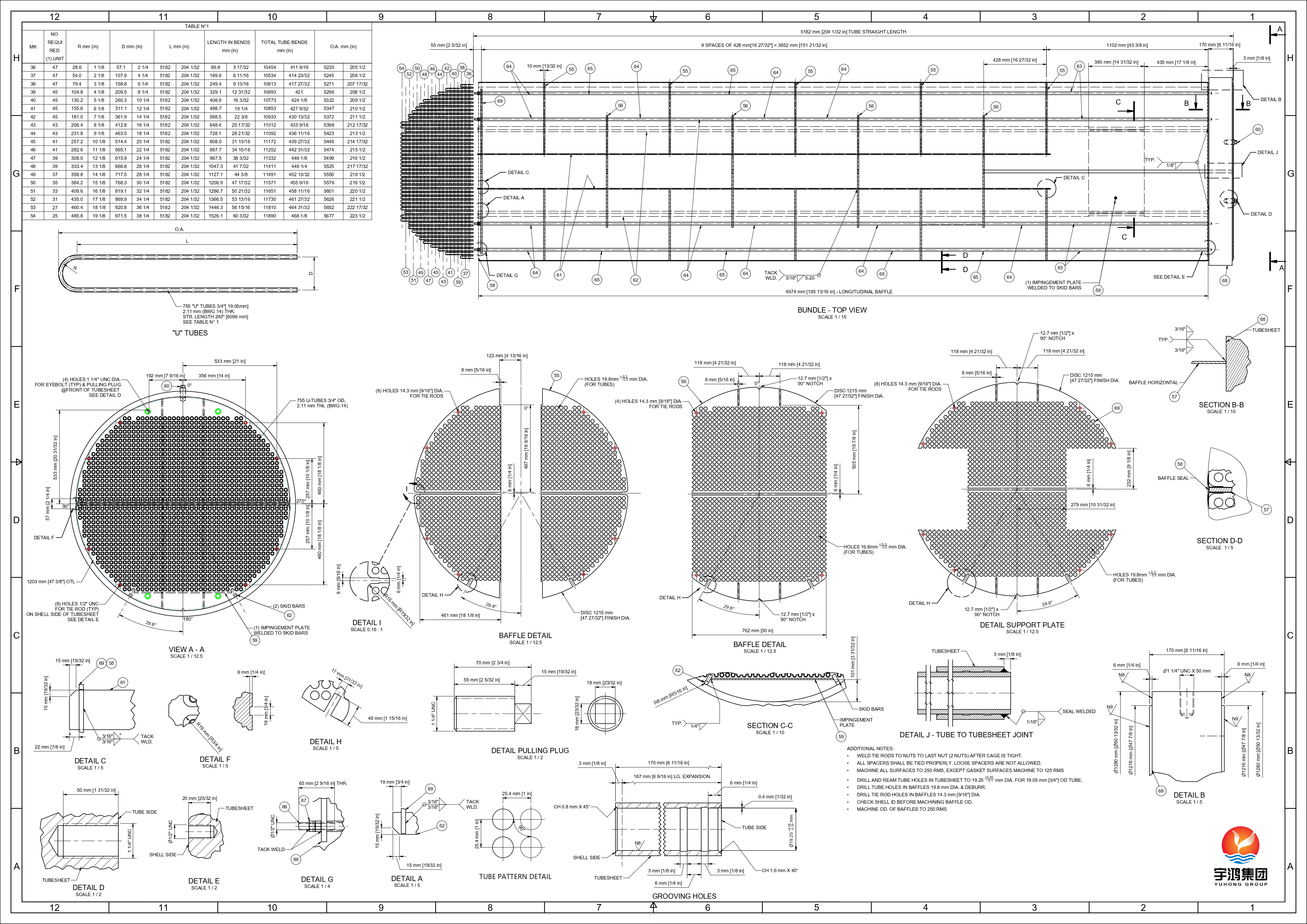 Табличка теплообменника D-E1 A ASME SA213 T11 U Bend Tube с ASME SA-516 GR.70 (N, FGP) Табличка ASME U STAMP