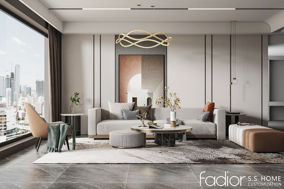 Neutral Stainless Steel Living Room Cabinets with Display Shelving