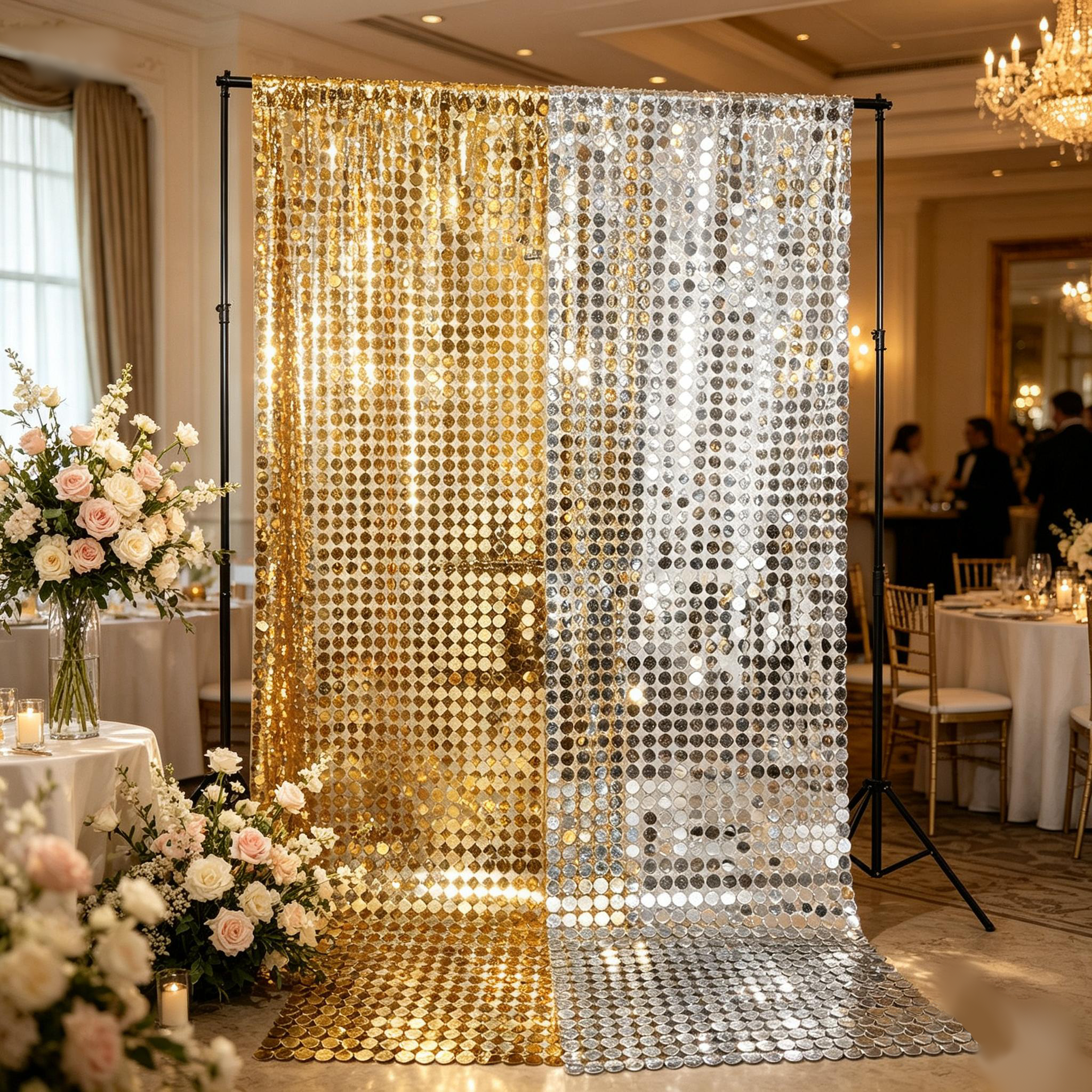 Shimmer Unbreakable Flexible Mirror PET Mirror Sheet Reflective Sequins Backdrop Curtain