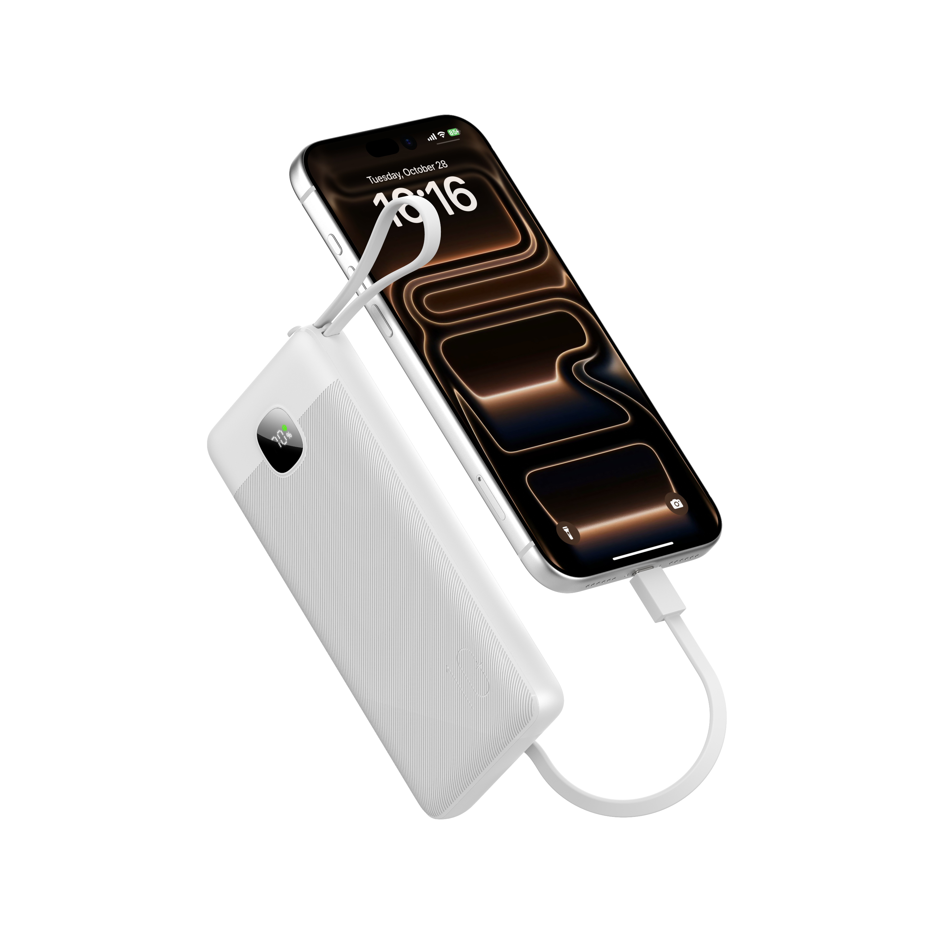 Portable 10000mAh External Battery Charger, 3 Built‑in Charging Cables(Type‑C / Lightning / USB), Fast Charge Power Bank with Type‑C Input‑Output & USB‑A Output, LCD Screen Power Indicator