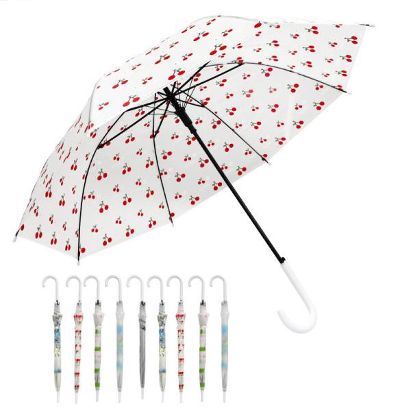 Custom Curved Handle Straight Bone Transparent Umbrella for Advertising and Gift