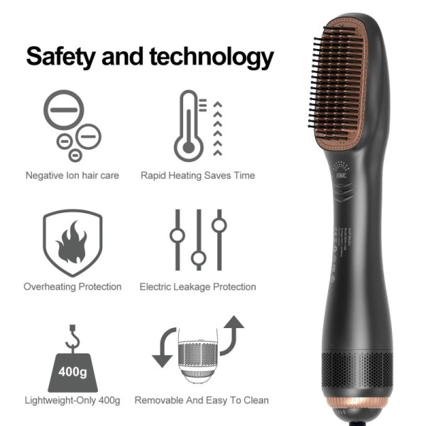 Electric Ceramic Hairdryer Brush Straightener Overheating Protection Negative Ion Technology Fast Heating Lightweight Hotel